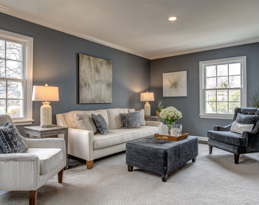 living room painted in blue gray