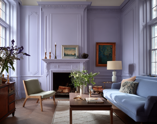 Living room painted in Misty Lavender color scheme