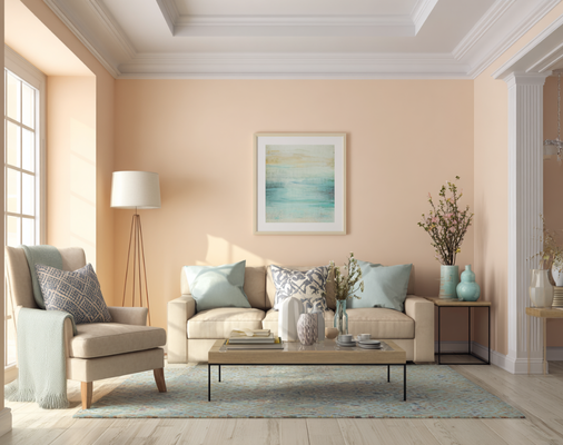 Living room painted in peach beige