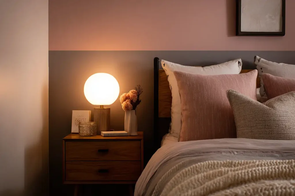 Dusty Rose Accent Wall in Bedroom