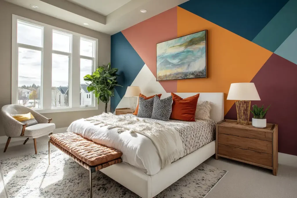 Geometric Painted Bedroom Wall