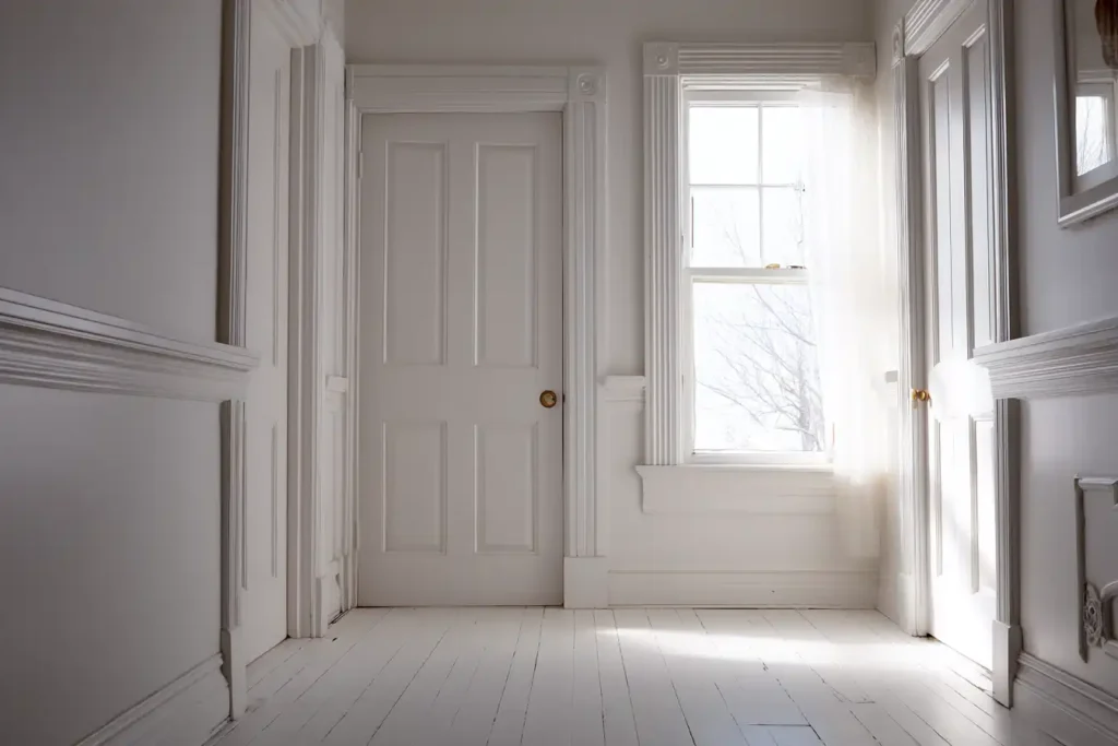 Interior scene showing matching white trim and ceiling with contrasting wall color 1