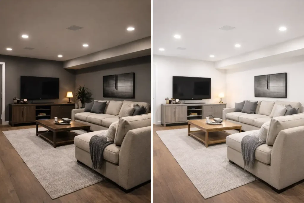 Light vs Dark Basement Paint Comparison