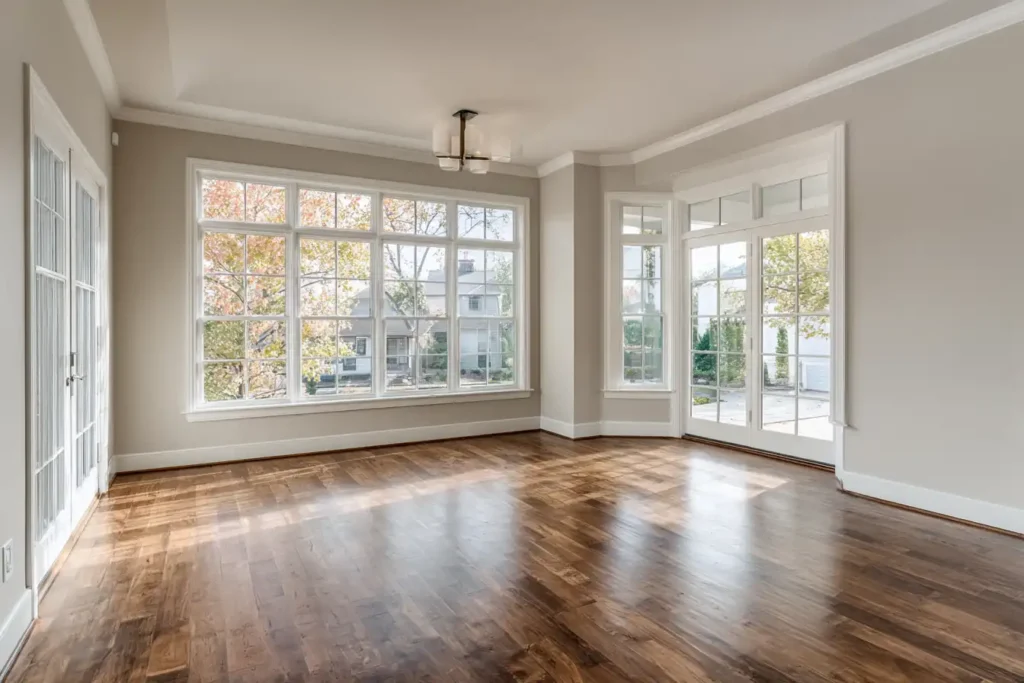 Living room showing contrast between ceiling and trim