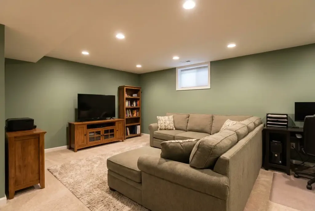 Finished Basement in Sage Green