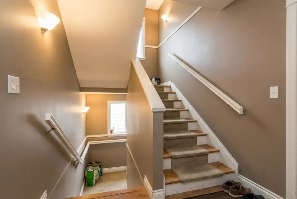 Stair well in Warm Taupe paint color