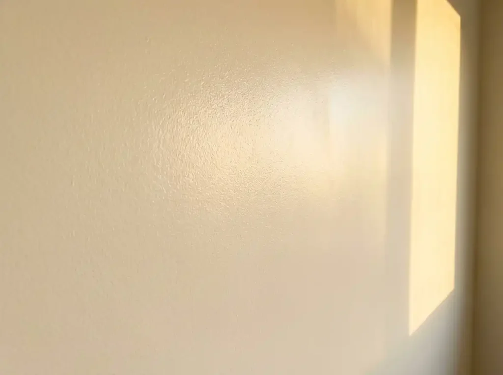 Close-up of a neutral painted wall in a south-facing room