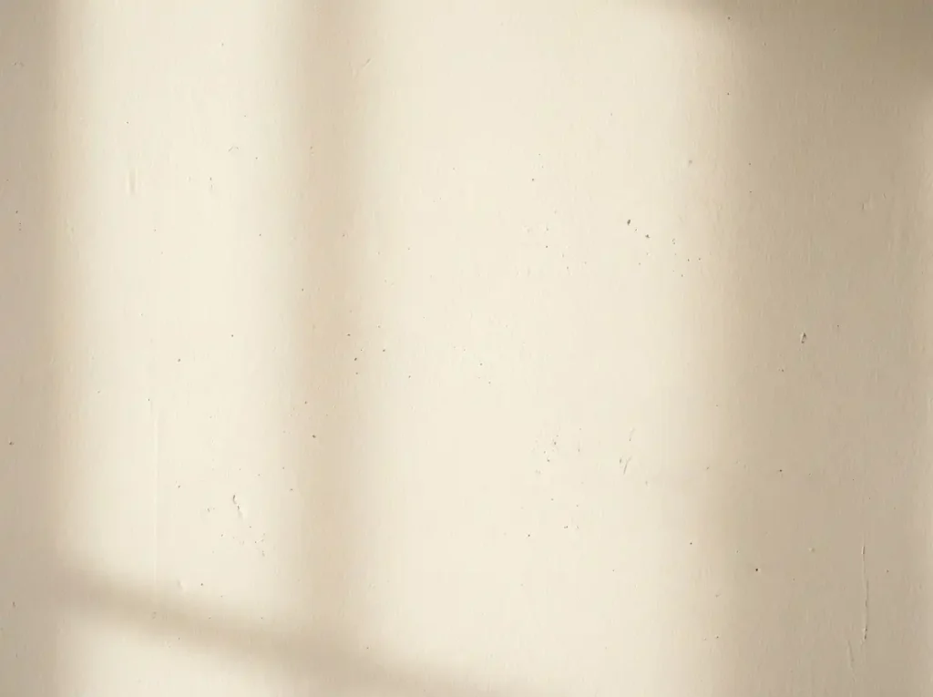 Close-up of neutral painted wall with directional natural sunlight creating soft shadows