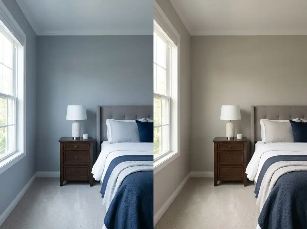 Side by side comparison of the same north facing room