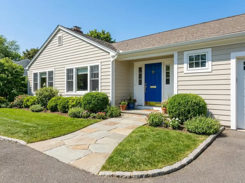 home with a cobalt blue front door
