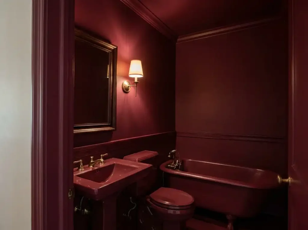 Burgundy Color Drenched Bathroom