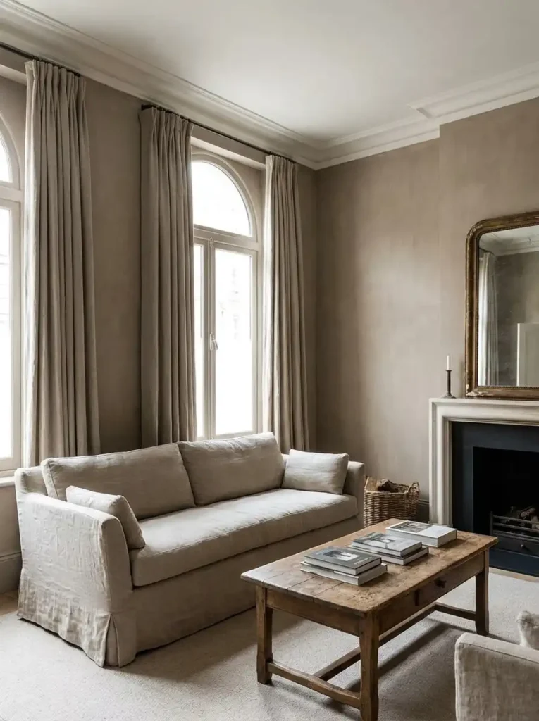 Limewashed Walls European Living Room