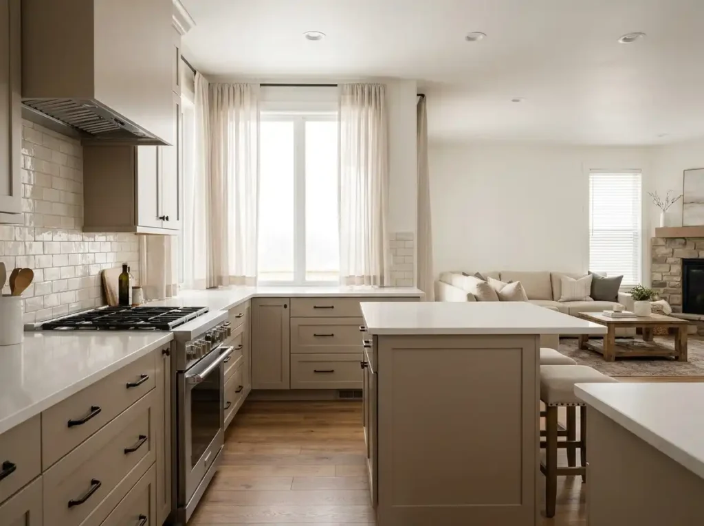 Mushroom and taupe cabinets
