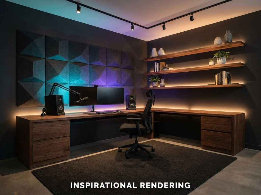 Charcoal Wood and RGB Lighting Streaming Room