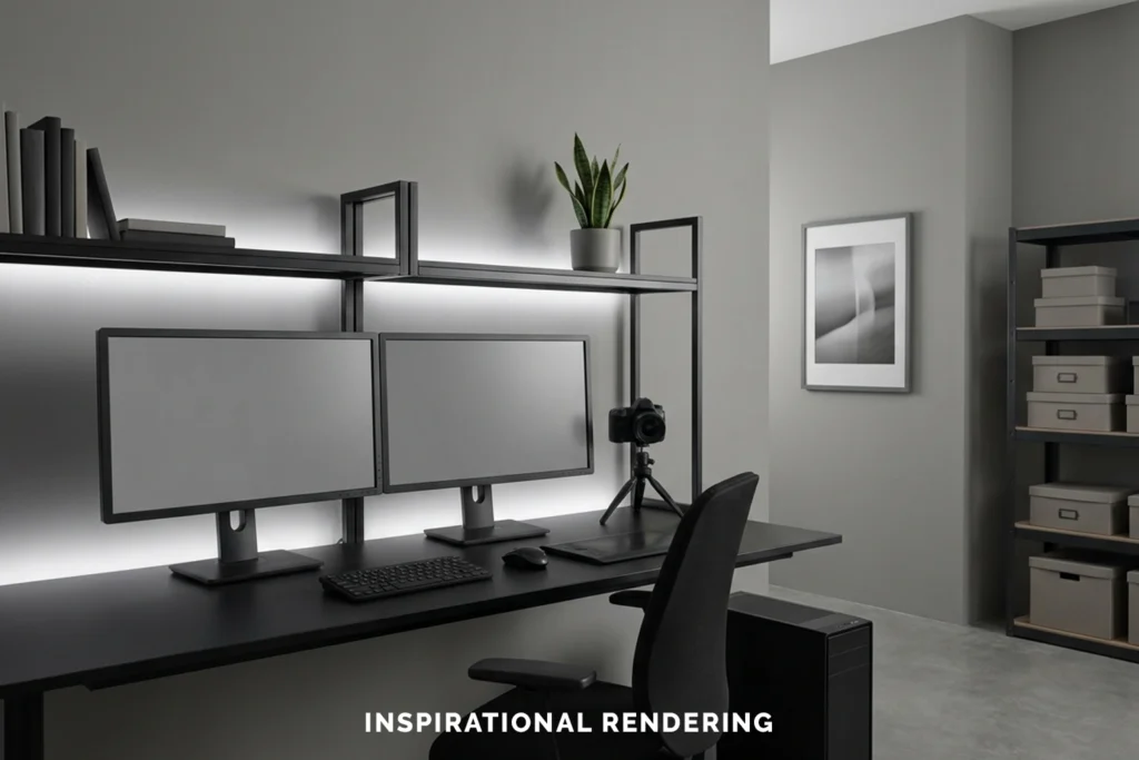 Neutral Gray Black and White Streaming Room