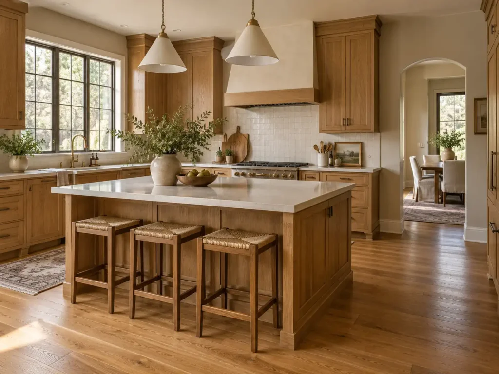 Work with the Color in Wood Cabinets and Floors